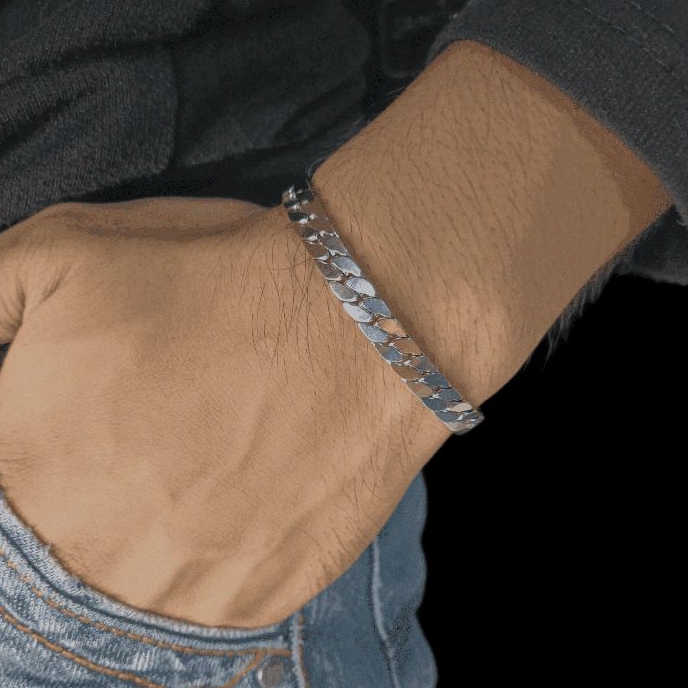 GELANG TITANIUM STAINLEES STEEL SILVER MODEL SISIK NAGA ELEGAN ANTI KARAT