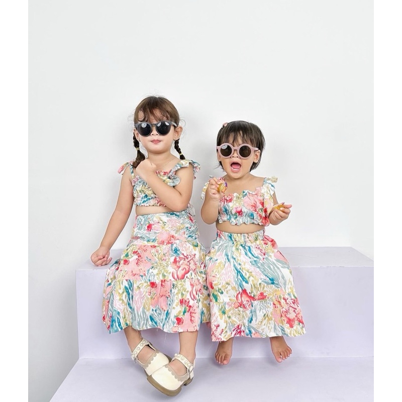 SWANWEAR - AMANDA SET ANAK PEREMPUAN BAHAN RAYON / SETELAN ANAK PEREMPUAN / BAJU PANTAI ANAK