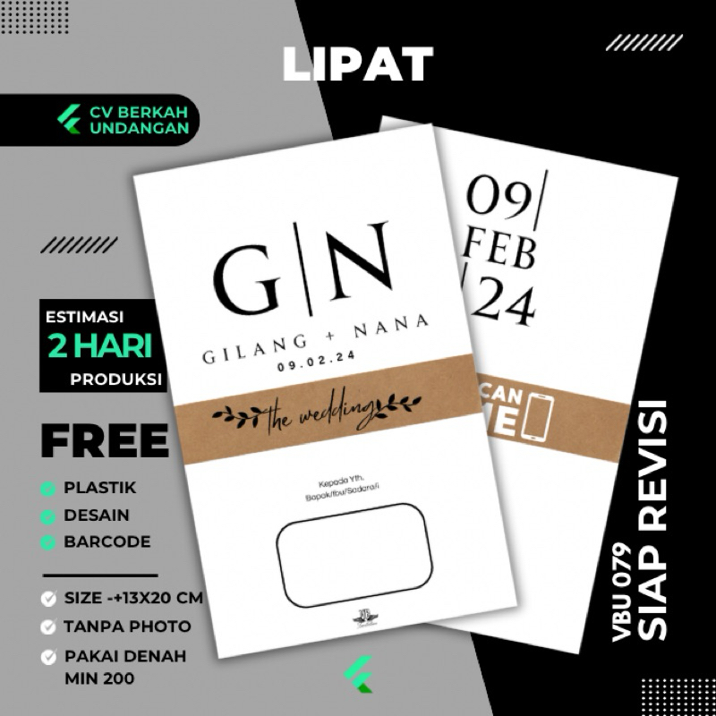 Undangan lipat Rustic Desain Terbaru Simple Murah VBU 079