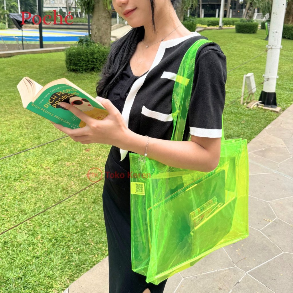 Tote Bag PVC Transparan Besar Tas Kuliah muat laptop Tas Fitness