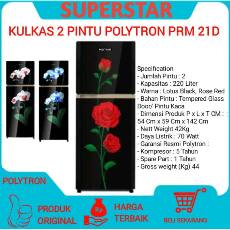 Kulkas 2 pintu Polytron Motif Bunga kulkas Polytron PRM 21D