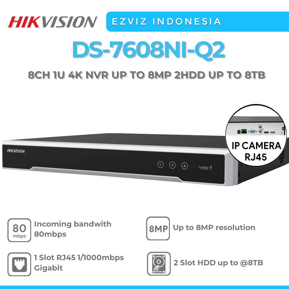 HIKVISION DS-7608NI-Q2 Hikvision 8 channel 1U 4K Resolution NVR