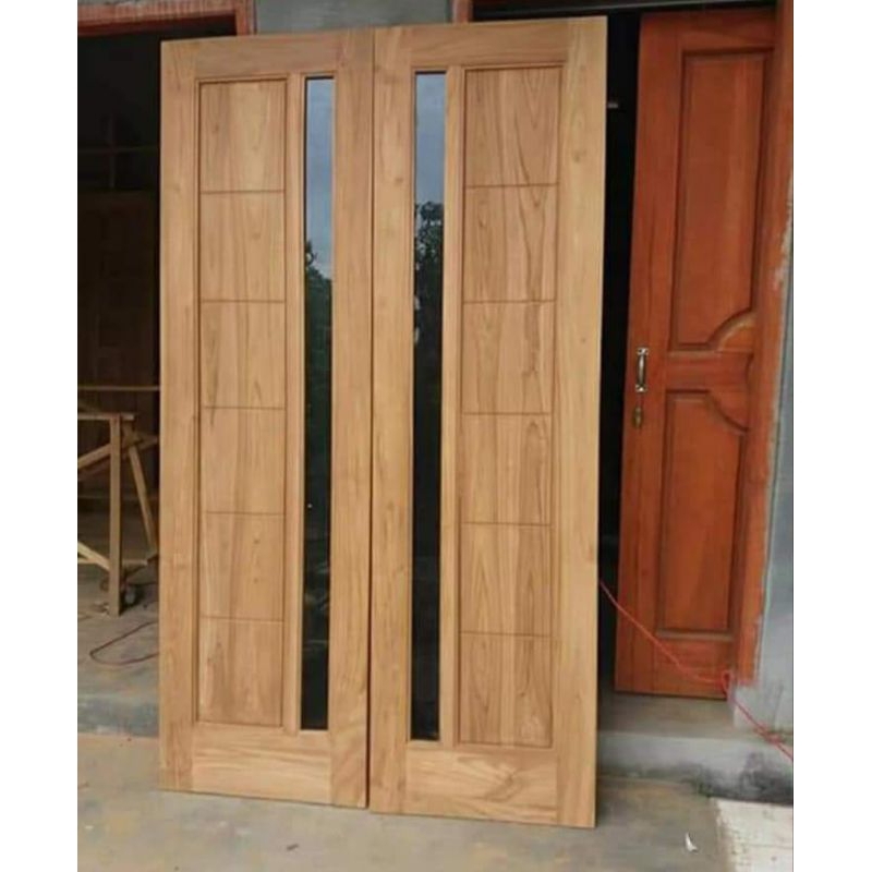 pintu utama kupu tarung kaca polos jati