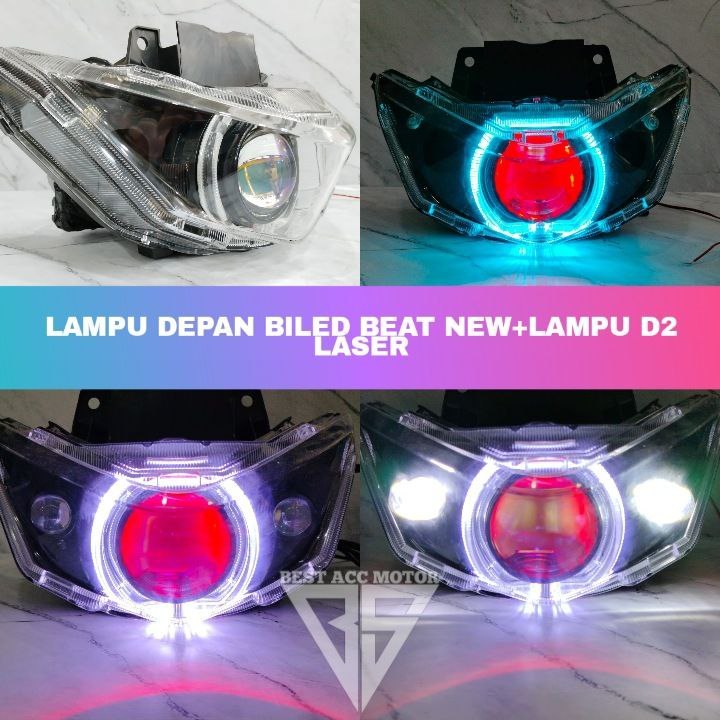 LAMPU BILED TURBO SE + D2 LASER BEAT DELUXE NEW 2020 2021 2022 2023 LAMPU DEPAN BEAT STREET FULL SET