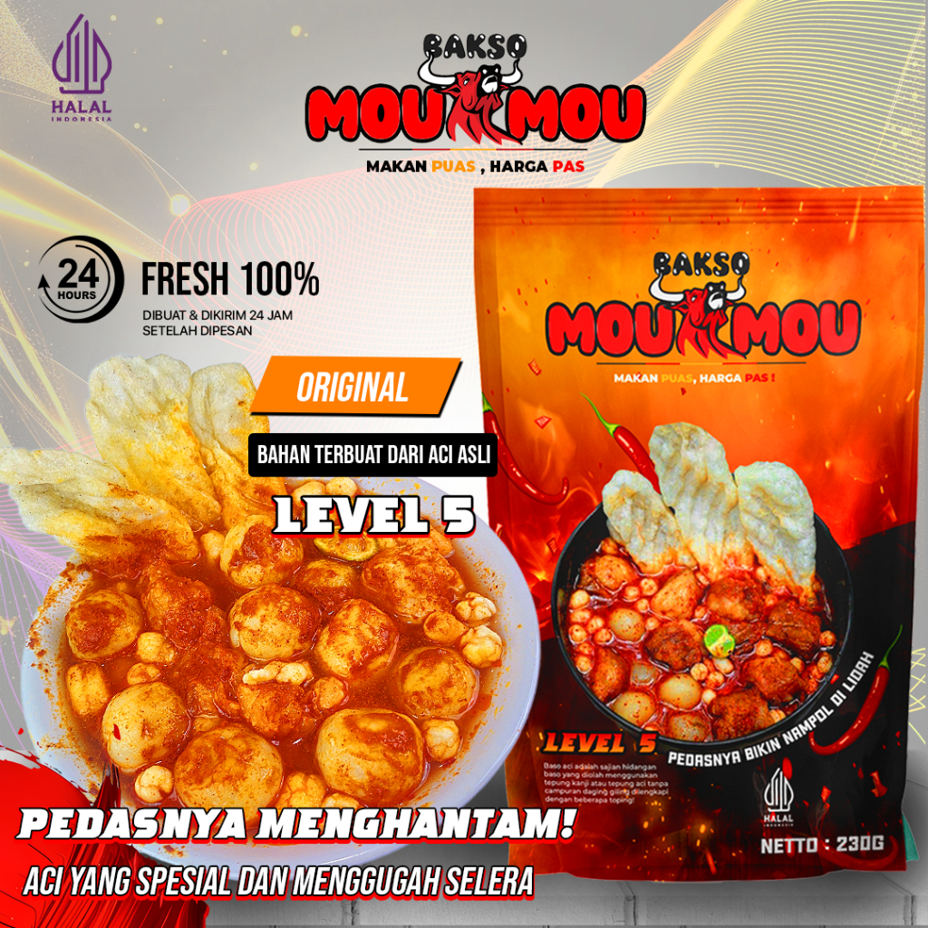 

-Bakso MouMou-Baso Aci 3PCS Original Varian Pedas Level 2/5 Boci Halal Makanan Frozen Premium Murah