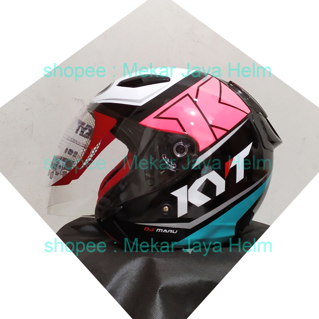 HELM KYT DJ MARU MOTIF #17 BLACK - AQUA BLUE - FUXIA FLUO