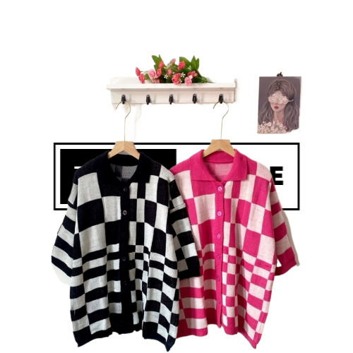 Fuji Cardigan Rajut Motif Kotak Oversize Premium