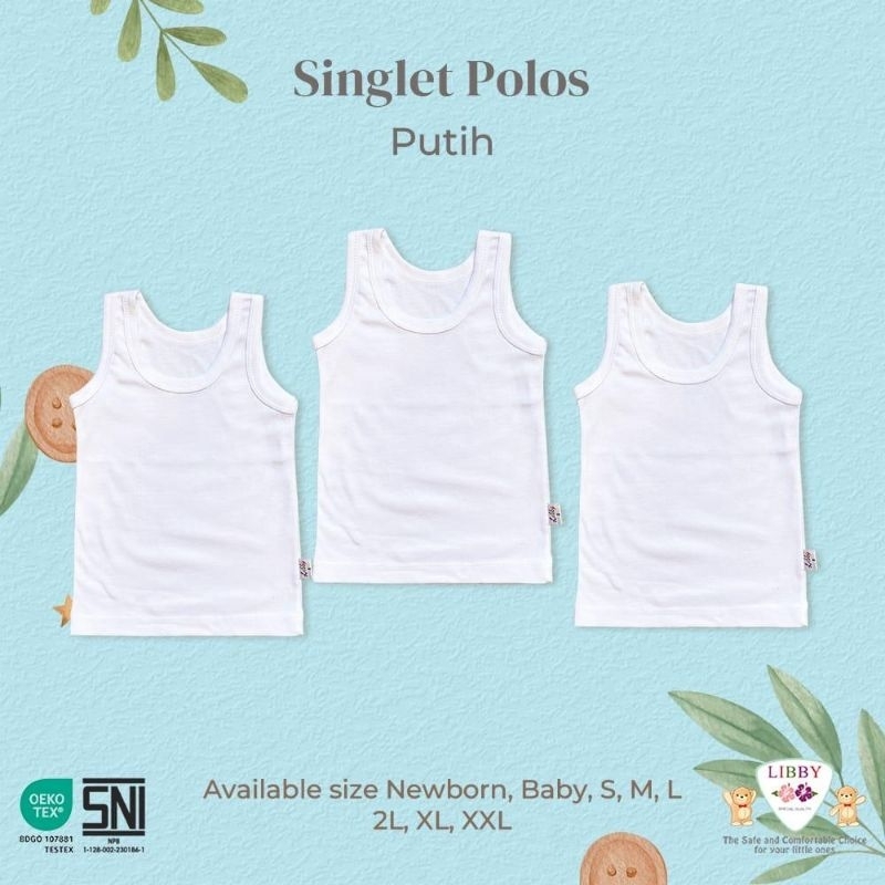 Singlet Libby/Kaos Dalam Bayi Libby Isi 3pcs/ Kaos Dalam Anak Putih | Pakaian Dalam Bayi / Perlengka