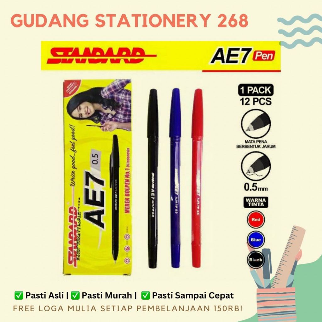 

Pulpen STANDART AE-7 / Pulpen Tinta STANDART AE-7 Murah Berkualitas ( Lusin)