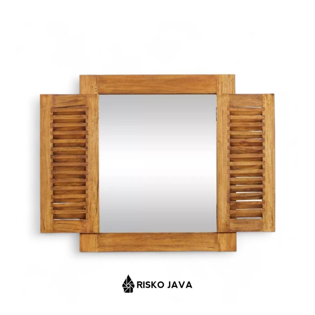 Cermin Dinding Kayu Jati / Cermin Dekorasi Ruangan / Cermin Bentuk Jendela | ISMAJLI