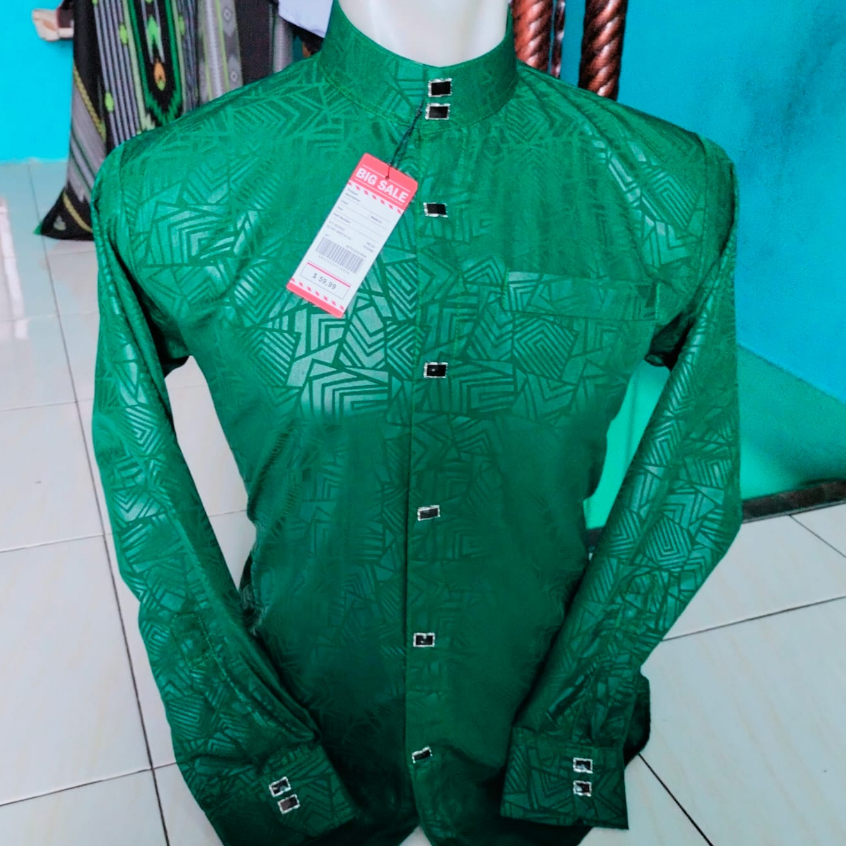 Kemeja koko pria baju koko sultan embos lengan manset kancing jepret terbaru 2023