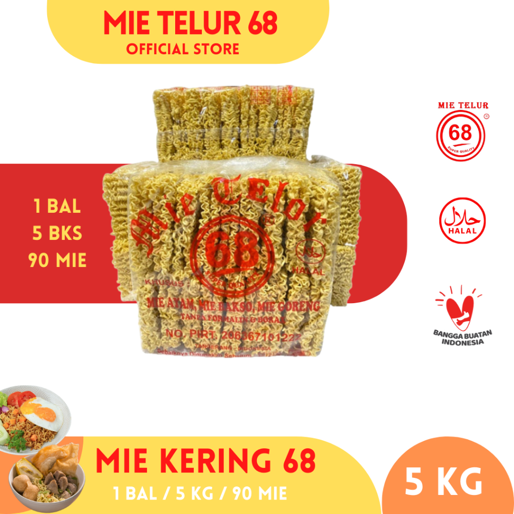 

Mie Telur 68 (1 Bal/ 90 Mie) - Mie kering Mie kuning Mie telur burung dara mie atom bulan mie telur cap 3 ayam