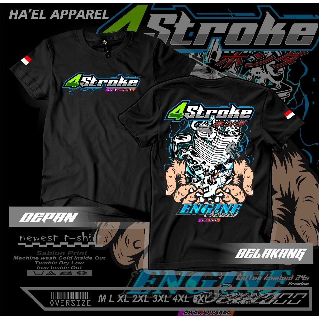 KAOS " 4 STROKE " BAJU 4 STROKE | KAOS " RACING 4STROKE " BAJU pria jumbo 6XL | Kaos pria