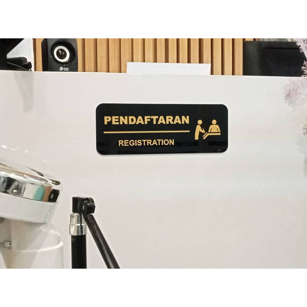

Akrilik Pendaftaran / Registration Black Gold Mewah Elegan Sign Rumah Sakit RS Klinik cafe kantor