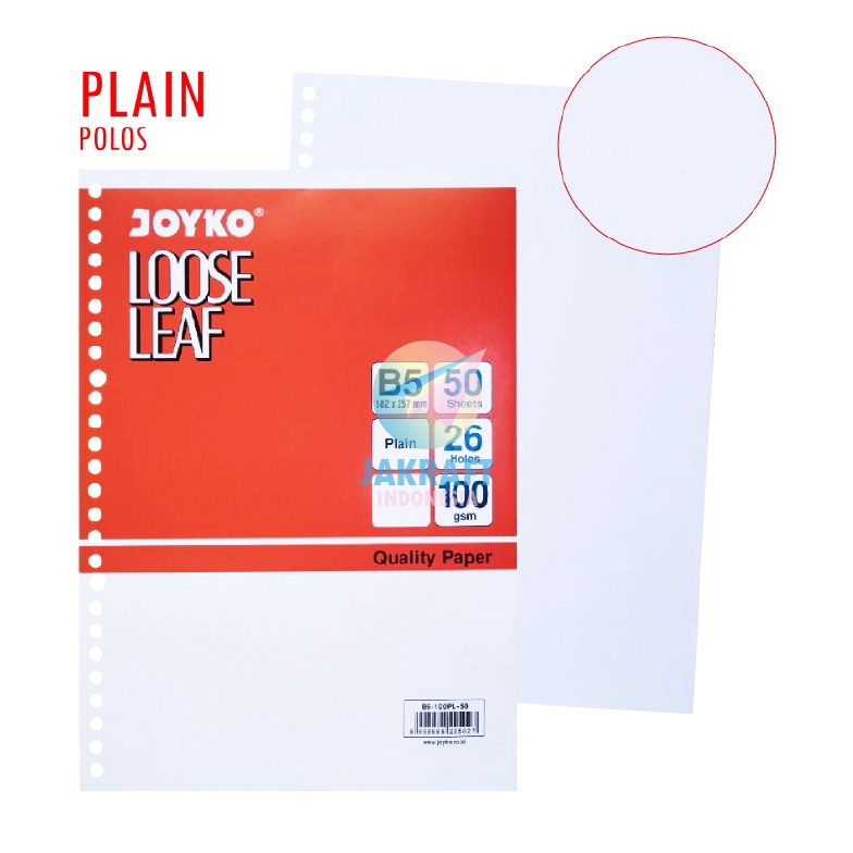 

NEW VARIAN 5 Pcs Kertas Binder File Note Loose Leaf JOYKO B5 Putih Polos Plain 26 Lubang Ring Tebal 1 Gsm