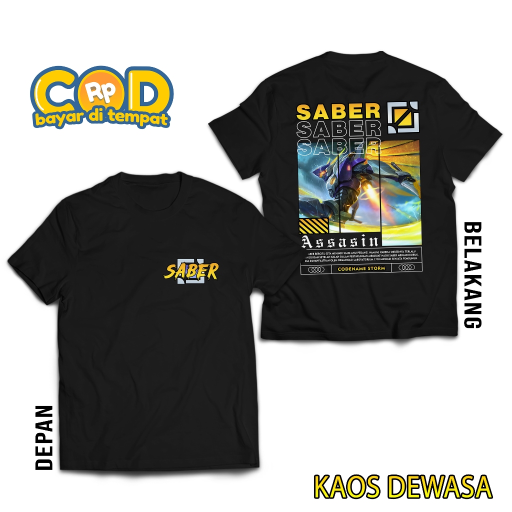 HOSINSHOP KAOS MOBILE LEGEND SABER CODENAME STORM - KAOS SABER ASSASIN - KAOS ML VIRAL - T-SHIRT PRI