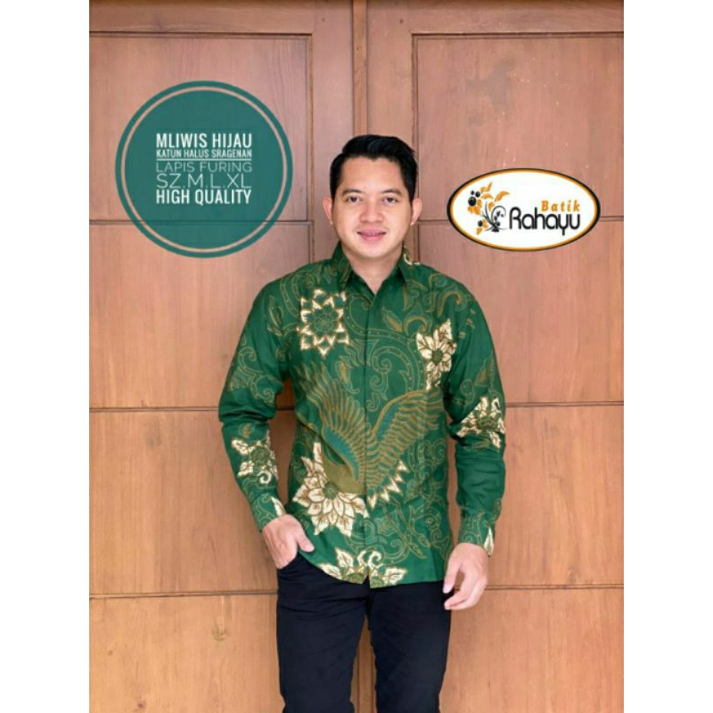 KAMBOJA HIJAU Baju Batik Pria Fit Kemeja Batik Pria Hijau Batik Lengan Panjang Original