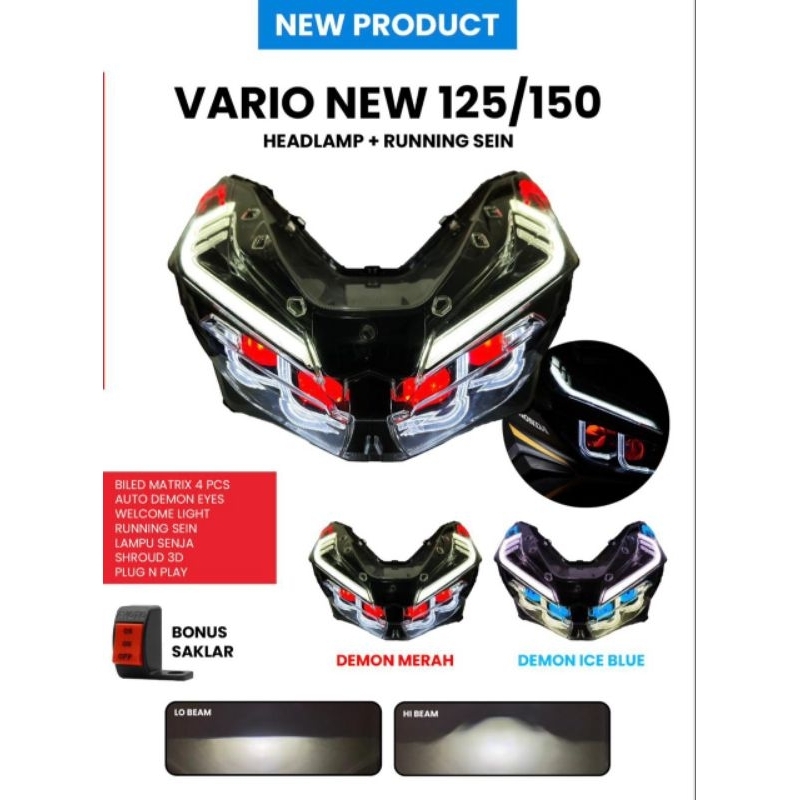Lampu Depan VARIO NEW 125/150 BILED SET Demon Merah Ice Blue