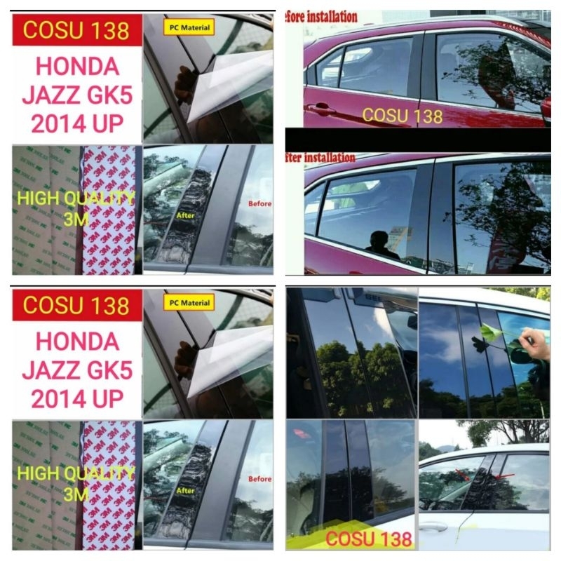 stiker plastik PC hitam glossy pilar exterior honda jazz GK5 2014