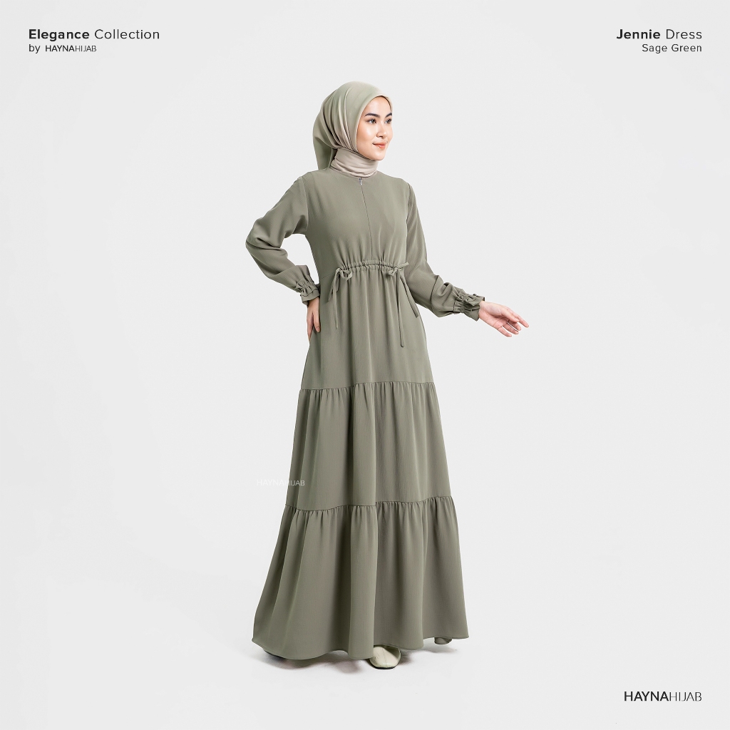 HAYNA Jennie Dress (Sage Green) - Daily Dress Busui Friendly Korean Style Gamis Wanita Muslim