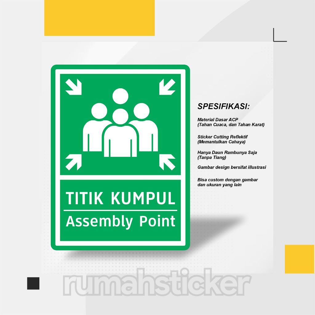 [RS] DAUN RAMBU TITIK KUMPUL ASSEMBLY POINT Uk. 60 x 80 Cm PLAT ACP STICKER CUTTING REFLEKTIF BISA C