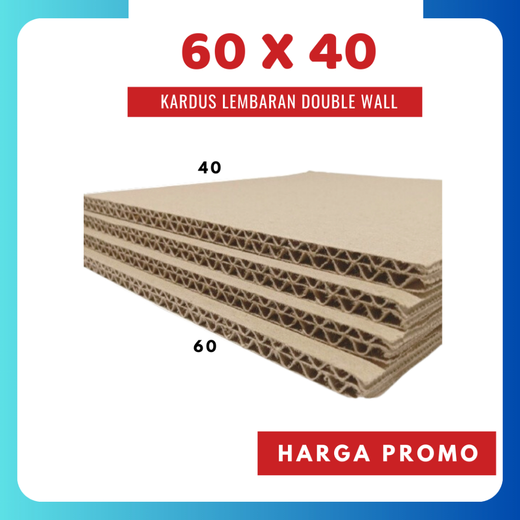 

Sheet Lembaran 40x60 / 40x50 / 40x40 / 40x30 / 40x20 / 40x10 Kardus Polos Double Wall Coklat Karton