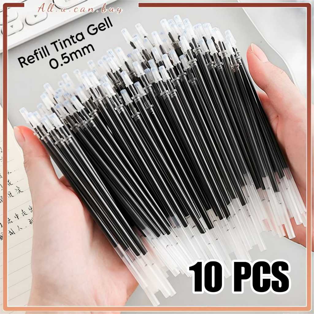 

10 Pcs Refill Pena Gell 0.5mm / Isi Ulang Pulpen Cair Gel Tinta Hitam Alat Tulis Bolpoin