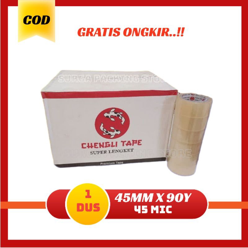 

Lakban Bening 90 yard | Lakban Coklat 45 mm x 90 Yard BC 1 Dus isi 72 Roll