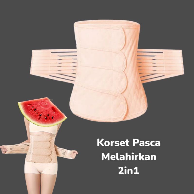 Korset 2in1 Pasca Melahirkan 4 Ban Perekat 2 Sabuk Pengencang /Korset perut buncit melahirkan / Kors