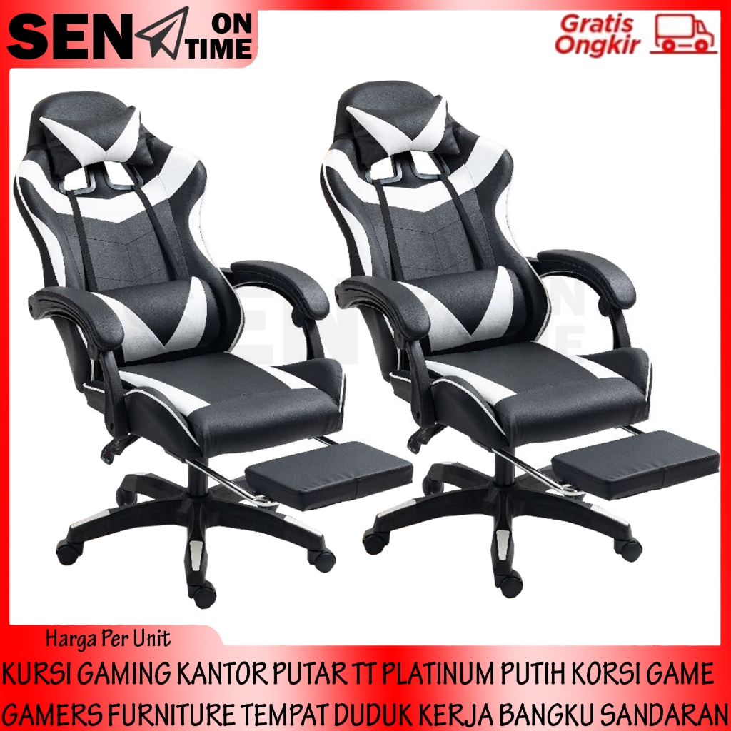 [Kargo] KURSI GAMERS TEMPAT DUDUK TT PLATINUM PUTIH BANGKU SANDARAN PUTAR KORSI KANTOR GAMING GAME F
