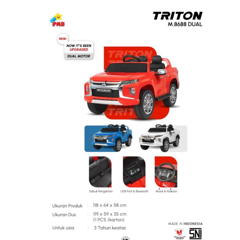 MOBILAN AKI ANAK JEEP DOUBLE CABIN MITSUBISHI TRITON PMB M-8688 LICENSED REMOTE DAN MANUAL