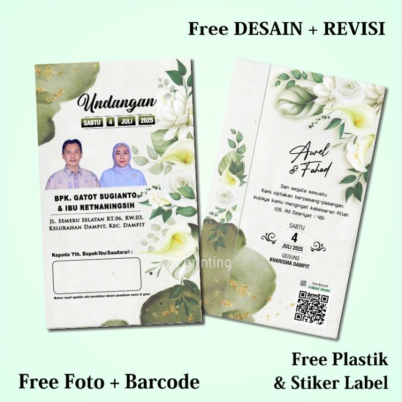 Cetak Undangan Pernikahan Orang Tua Pengangkat Hajat Foto Berplastik