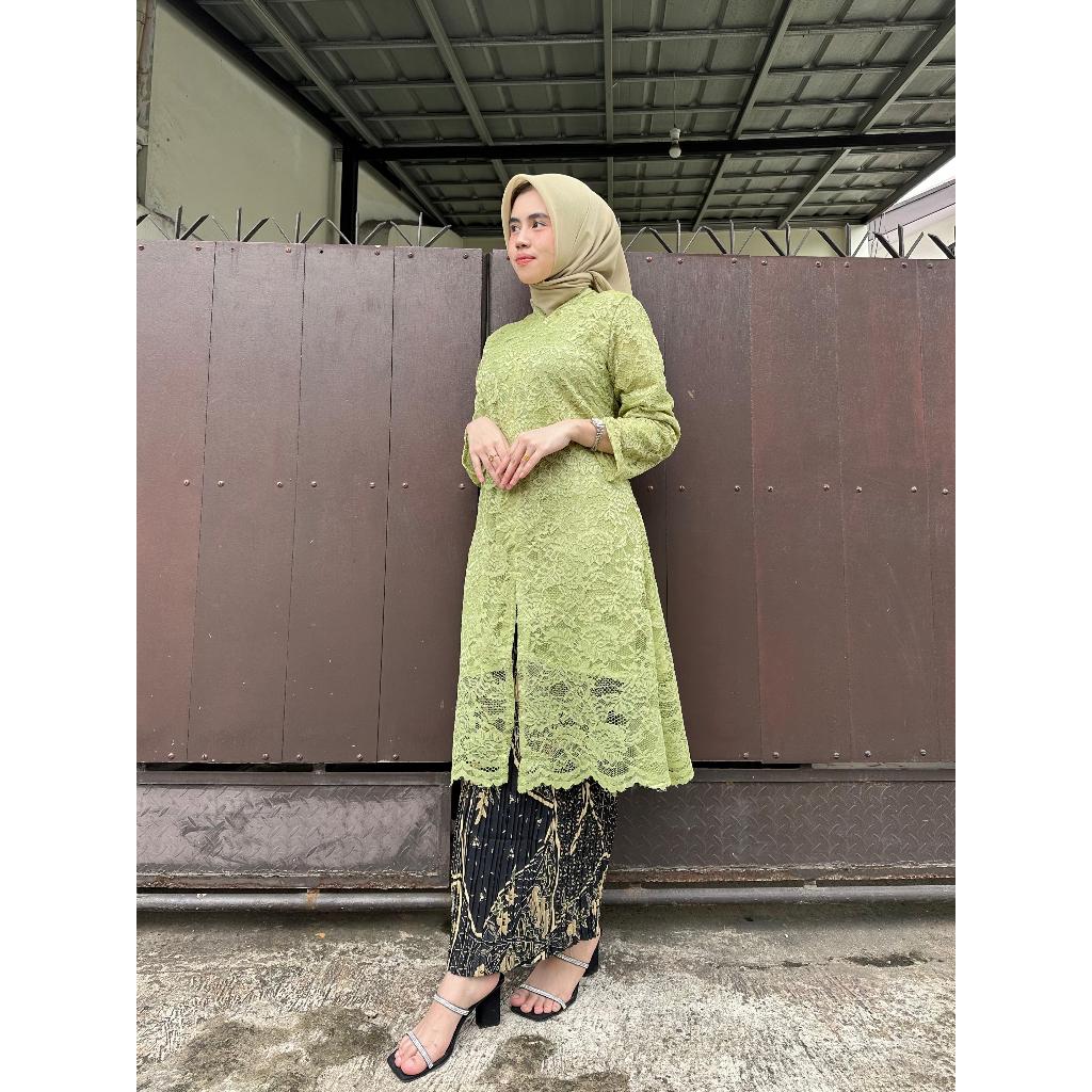 STELAN DAN ATASAN KEBAYA BROKAT TUNIK SANGHAI/KEBAYA SERAGAMAN/KEBAYA PESTA