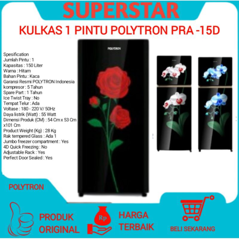 Kulkas polytron pra-15d/PRA 15D Lemari es satu pintu polytron