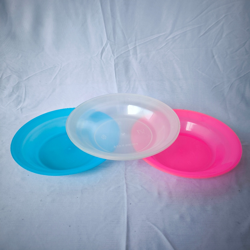 (1 Lusin) Piring Plastik / Piring Makan / Piring Plastik Transparan / PIring Cantik / Piring 9"