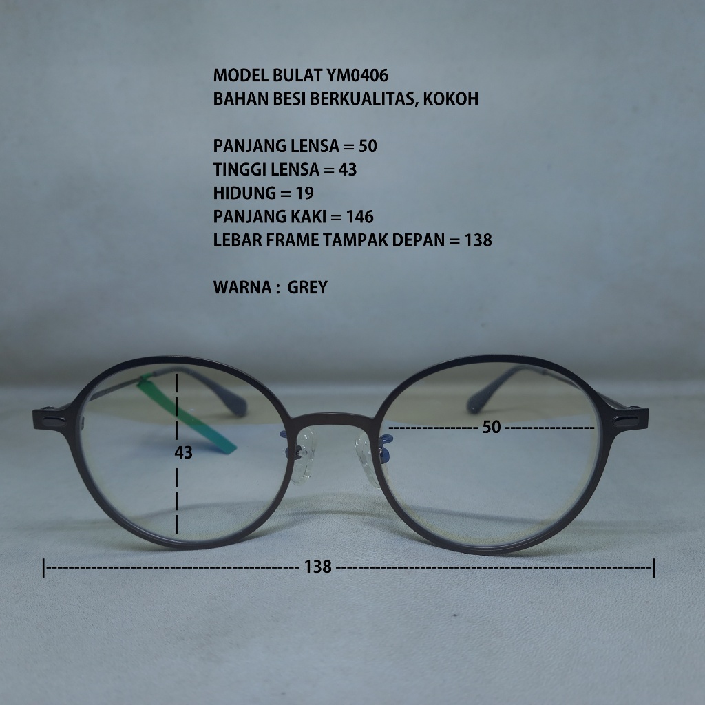 FRAME KACAMATA BULAT YM 0406 BESI COWOK CEWEK