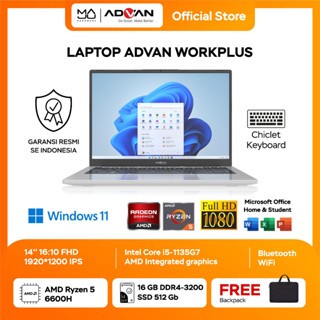 ADVAN Laptop Workplus AMD RYZEN 5 6600H 14'' FHD IPS 16GB 512GB Win 11