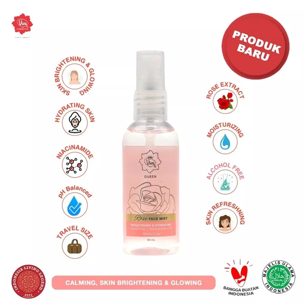 VIVA Queen Rose Face Mist 60ml with NIACINAMIDE, COLLAGEN, MOISTURIZING COMPLEX & ROSE EXTRACT