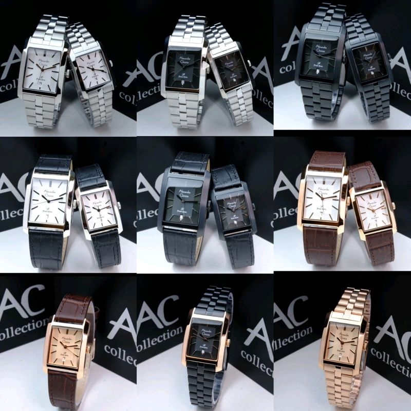 Alexandre Christie Ac 1019  jam tangan couple rantai / kulit  Original