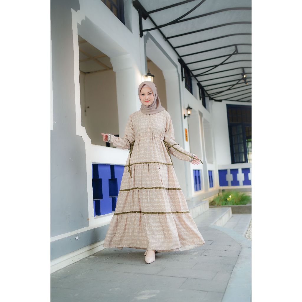 RAMADANIA BAIHAQI LARISSA - DRESS ONLY - Look R02 Muslim Dress Gamis Motif - gamis tunda tunda -SIMP