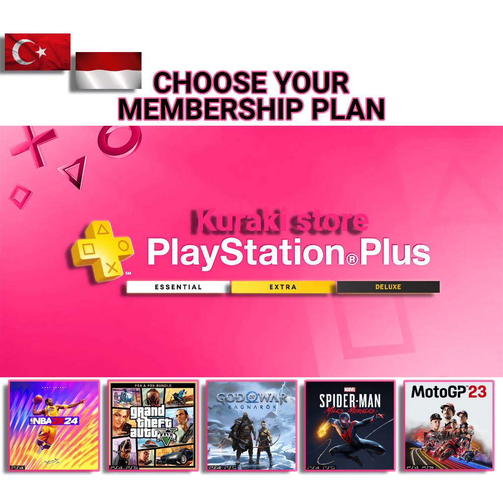 Playstation PS Plus 6/12 Bulan Essential Extra Deluxe PS4 PS5 Region Turkey turki & INDO