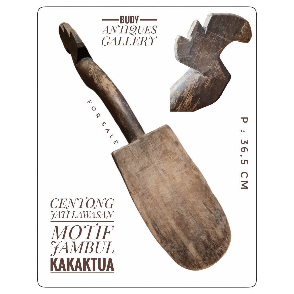 Centong Kuno Kayu Jati Motif Jambul Kakaktua