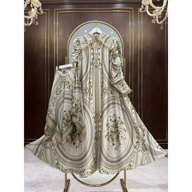 Shellasaukia Dress Eropa Set Hijab Segi Empat Terbaru Gamis Kondangan Syari Wanita Cantik Remaja Luc