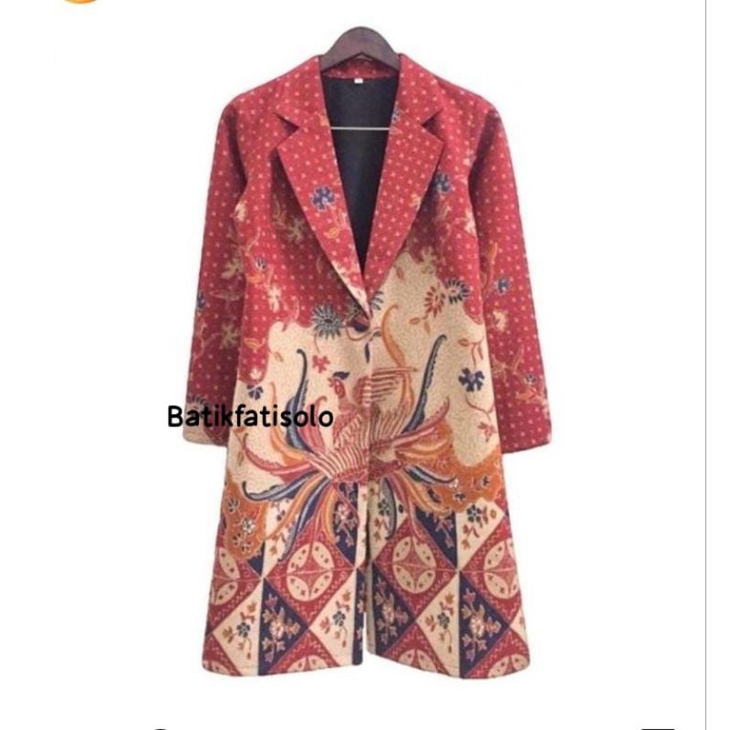 Blazer Panjang Atasan Wanita Batik Wanita Merah Maroon Premium