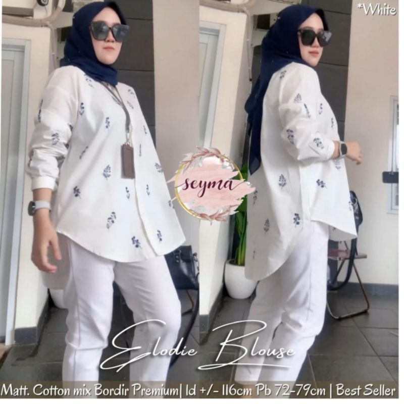 ATASAN KEMEJA WANITA JUMBO/ELODIE/BLOUSE KEMEJA WANITA KATUN IMPORT JUMBO LD 116 CM FIT XXL