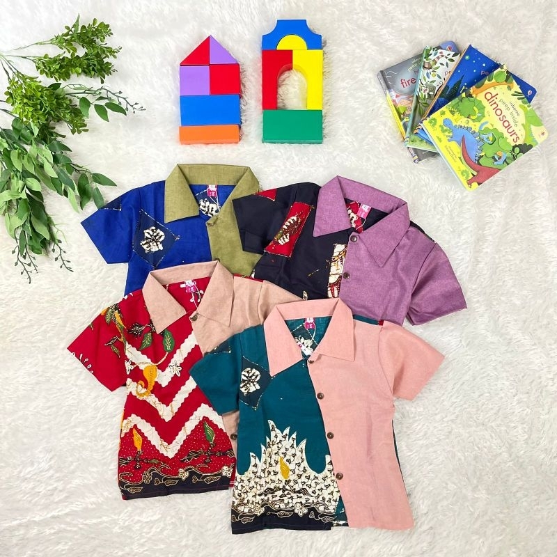 ESTHER BATIK BLUS ATASAN BATIK ANAK CEWEK ELENA MERAH HITAM HIJAU TUA BIRU BERKERAH BERKANCING BAHAN