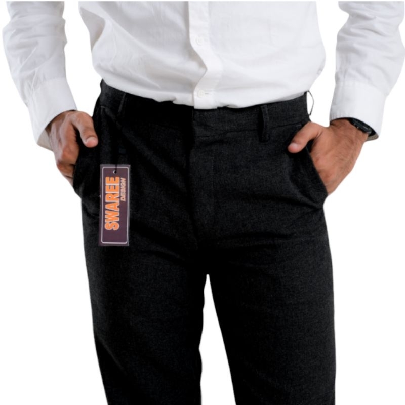 SWAREE - Celana Kain Pria Panjang Hitam Abu Abu Formal