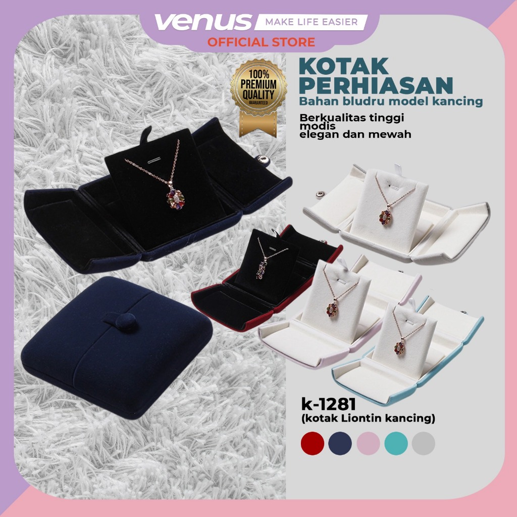 VENUSJKT - Kotak Penyimpanan Perhiasan Kalung Liontin Kotak Perhiasan Bludru Anting Kotak Emas Premi