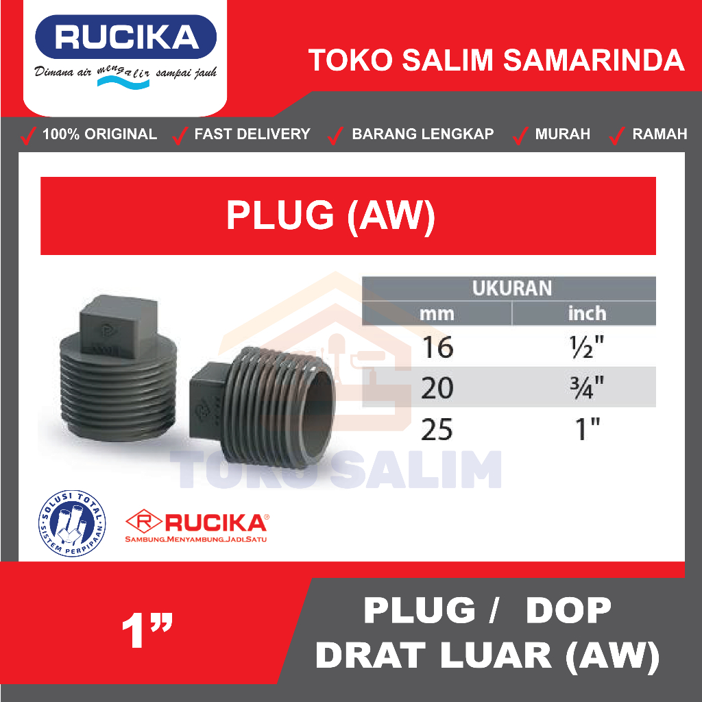 Plug Rucika JIS AW 1 Inch | Dop Drat Luar Rucika AW 1 Inci