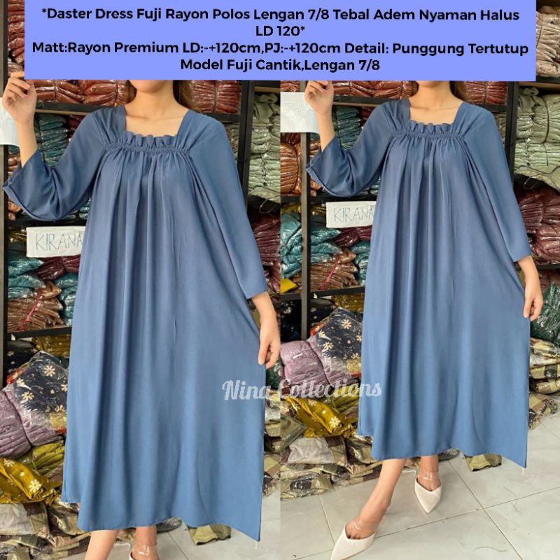 Daster Dress Fuji Laila Rayon Polos 7/8 Tebal Adem Nyaman Friendly Cantik/ Daster Rayon/ Daster Rayo